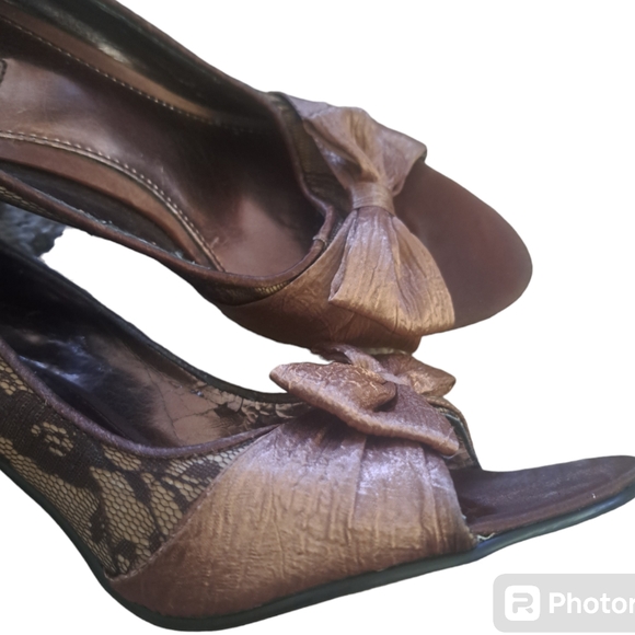 Rampage Lace Bronze Peep Toe Pumps Heels - Picture 5 of 10